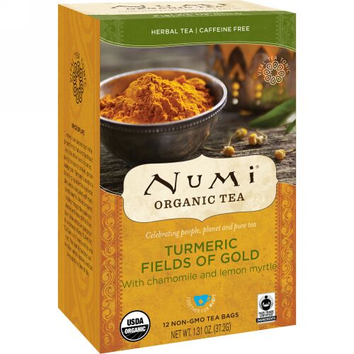 Numi Tea, Organic Tea, Herbal Tea, Turmeric Fields of Gold, 12 Tea Bags, 1.31 oz (37.2 g) (Discontinued Item)