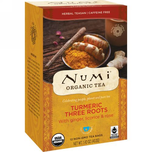 Numi Tea, オーガニックティー、ハーバルティーサン、ターメリックスリールーツ、カフェインフリー、12ティーバッグ、1.42オンス (40.2 g) (Discontinued Item)