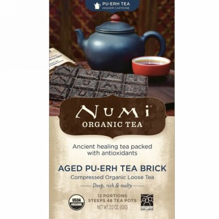 Numi Tea, オーガニックティー、プーアール茶、熟成プーアールティーブリック、2.2 oz (63 g)