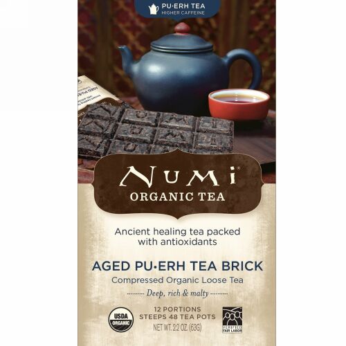 Numi Tea, オーガニックティー、プーアール茶、熟成プーアールティーブリック、2.2 oz (63 g)