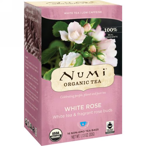 Numi Tea, オーガニックティー、ホワイトティー、ホワイトローズ、ティーバッグ16個、32g（1.13oz）