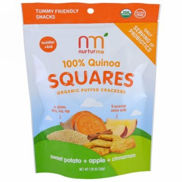 NurturMe, Quinoa Squares, Organic Puffed Crackers, Sweet Potato + Apple + Cinnamon, 1.76 oz (50 g) (Discontinued Item)