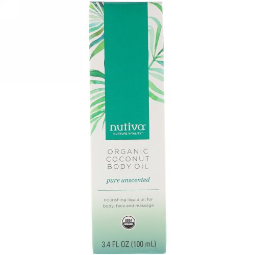 Nutiva, オーガニックココナッツボディオイル、純粋・無香料、3.4 fl oz (100 ml) (Discontinued Item)