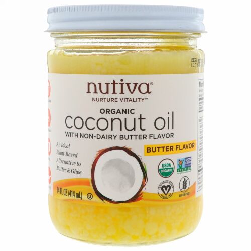 Nutiva, オーガニックココナッツオイル、バターフレーバー、414 ml（14 fl oz）