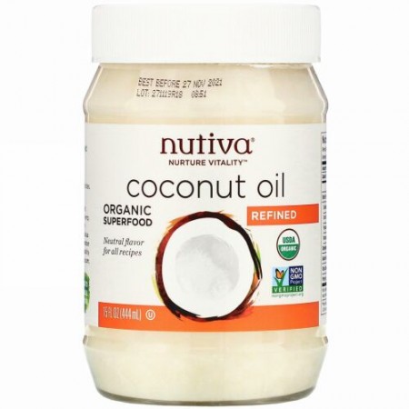 Nutiva, オーガニック ココナッツオイル, 精製, 15 液量オンス (444 ml)