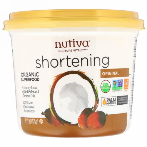 Nutiva, オーガニックショートニング、オリジナル、レッドパームとココナッツオイル、425 g（15 oz）