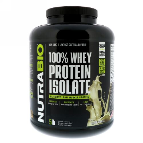 NutraBio Labs, 100%ホエイタンパク質アイソレート、アルパインバニラ、5ポンド (2268 g) (Discontinued Item)