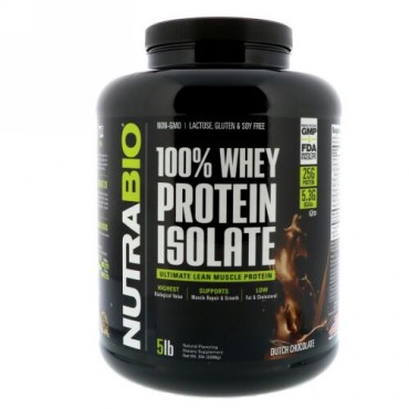 NutraBio Labs, 100%ホエイタンパク質アイソレート、ダッチチョコレート、5ポンド (2268 g) (Discontinued Item)