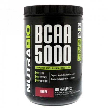 NutraBio Labs, BCAA 5000、グレープ、0.83 lb (374 g) (Discontinued Item)