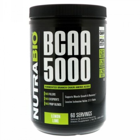 NutraBio Labs, BCAA 5000、レモンライム、0.82 lb (372 g) (Discontinued Item)