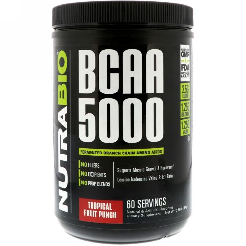 NutraBio Labs, BCAA 5000、トロピカルパンチ、0.85 lb (384 g) (Discontinued Item)
