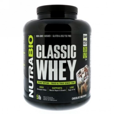 NutraBio Labs, クラシックホエイタンパク質、チョコレートミルクセーキ、5ポンド (2268 g) (Discontinued Item)