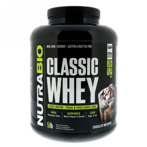 NutraBio Labs, クラシックホエイタンパク質、チョコレートミルクセーキ、5ポンド (2268 g) (Discontinued Item)