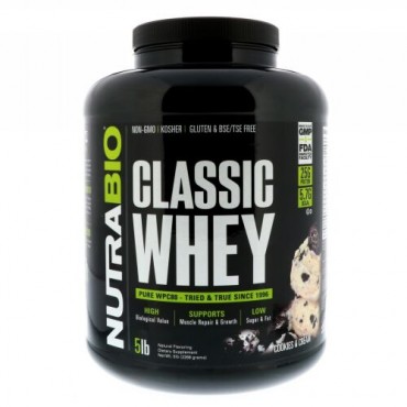 NutraBio Labs, クラシックホエイタンパク質、クッキー & クリーム、5 lbs (2268 g) (Discontinued Item)