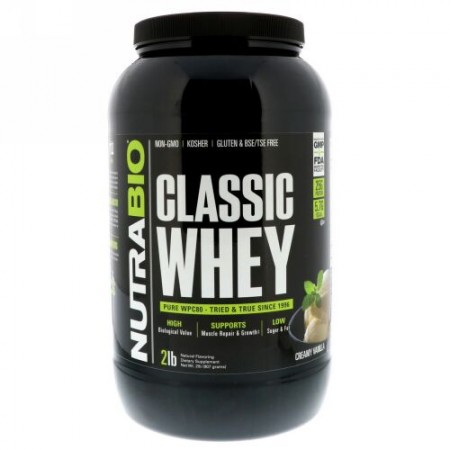 NutraBio Labs, クラシックホエイタンパク質、クリーミーバニラ、2ポンド (907 g) (Discontinued Item)