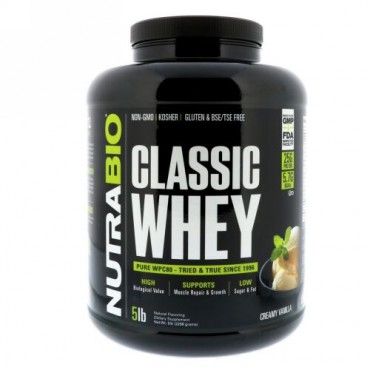 NutraBio Labs, クラシックホエイタンパク質、クリーミーバニラ、5ポンド (2268 g) (Discontinued Item)