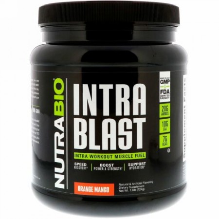 NutraBio Labs, イントラブラスト、イントラワークアウト マッスルフュエル、オレンジマンゴー、724g（1.6ポンド）