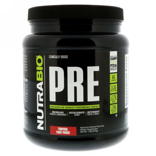 NutraBio Labs, プレワークアウト、トロピカルフルーツポンチ、1.3ポンド (570 g) (Discontinued Item)