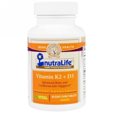 NutraLife, ビタミンK2 + D3、飲みやすいチュウタブレット60錠 (Discontinued Item)
