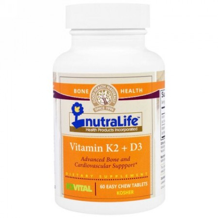 NutraLife, ビタミンK2 + D3、飲みやすいチュウタブレット60錠 (Discontinued Item)