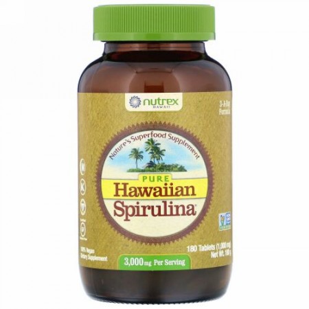Nutrex Hawaii, ピュアHawaiian Spirulina（ハワイアンスピルリナ）、1回分あたり3,000mg、タブレット180粒