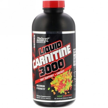 Nutrex Research, リキッドカルニチン3000、サワーグミ、16 fl oz (480 ml) (Discontinued Item)