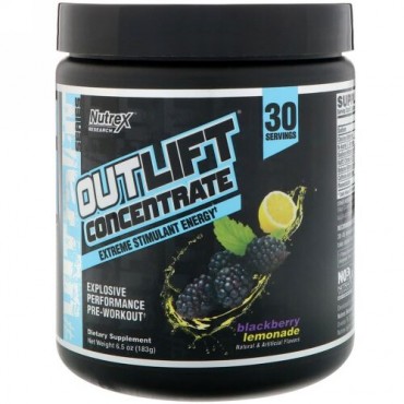 Nutrex Research, アウトリフトコンセントレート、爆発的パフォーマンスのプレワークアウト、ブラックベリーレモネード、6.5オンス (183 g) (Discontinued Item)