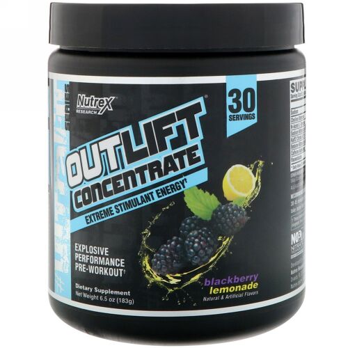 Nutrex Research, アウトリフトコンセントレート、爆発的パフォーマンスのプレワークアウト、ブラックベリーレモネード、6.5オンス (183 g) (Discontinued Item)