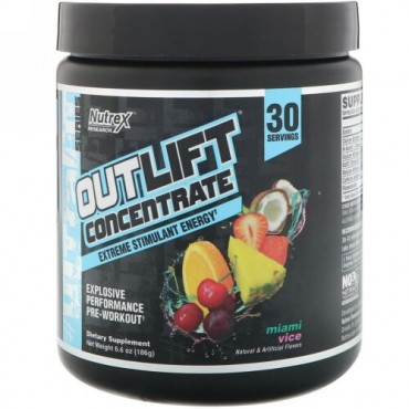 Nutrex Research, アウトリフトコンセントレート、爆発的パフォーマンスのプレワークアウト、マイアミバイス、6.6オンス (186 g) (Discontinued Item)