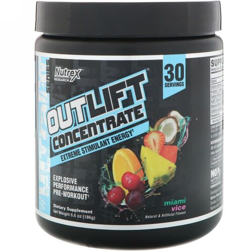 Nutrex Research, アウトリフトコンセントレート、爆発的パフォーマンスのプレワークアウト、マイアミバイス、6.6オンス (186 g) (Discontinued Item)