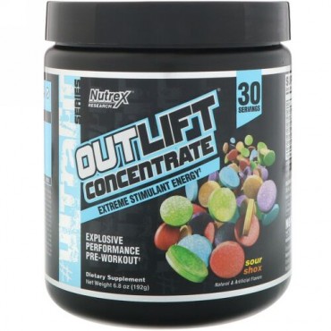 Nutrex Research, アウトリフトコンセントレート、爆発的パフォーマンスのプレワークアウト、サワーショックス、6.8オンス (192 g) (Discontinued Item)