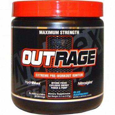 Nutrex Research, Outrage, Extreme Pre-Workout Igniter, Blue Raspberry, 5.2 oz (147 g) (Discontinued Item)