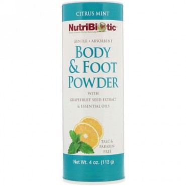NutriBiotic, ボディ＆フットパウダー、グレープフルーツ種子エキスとエッセンシャルオイル配合、シトラスミント、4オンス (113g) (Discontinued Item)