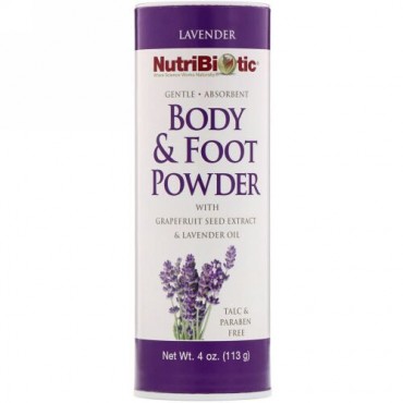 NutriBiotic, グレープフルーツ種子エキス＆ラベンダーオイル配合ボディ＆フットパウダー、ラベンダー、4 oz (113 g)