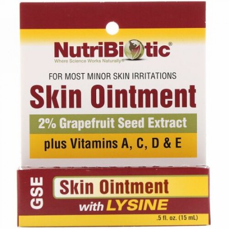 NutriBiotic, 皮膚軟膏、リジン配合グレープフルーツ種子エキス2%、0.5液量オンス(15 ml)
