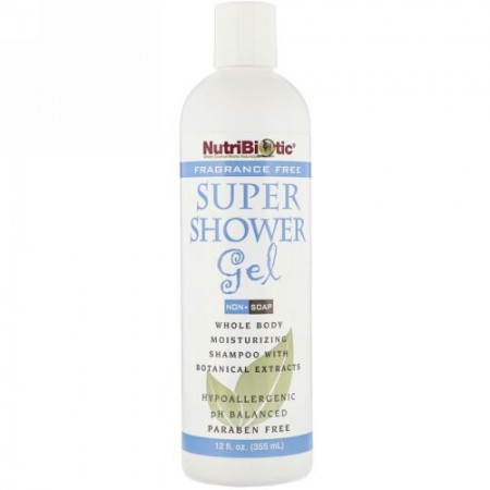 NutriBiotic, スーパーシャワージェル, 無香料, ノンソープ, 12液量オンス (355 ml)
