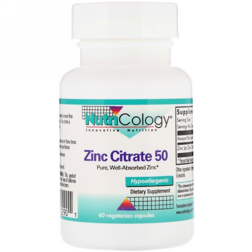 Nutricology, 亜鉛キレート、50、60ベジタリアンカプセル