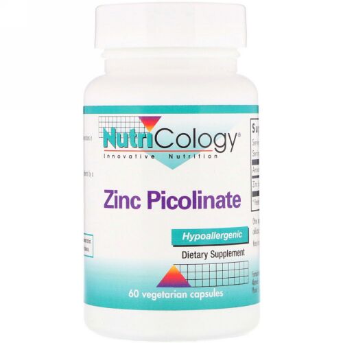 Nutricology, 亜鉛ピコリン酸、ベジタリアンカプセル60錠