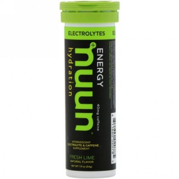 Nuun, エネルギー、発泡電解質 & カフェインサプリメント、フレッシュライム、10錠 (Discontinued Item)