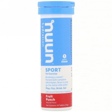 Nuun, アクティブ、発泡性電解質のサプリメント、フルーツパンチ、10錠、1.9 oz (54 g) (Discontinued Item)