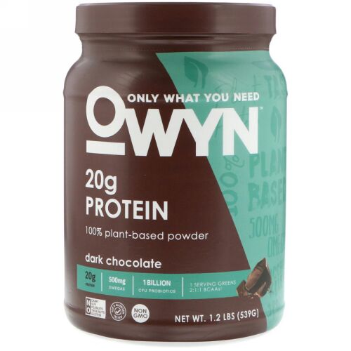 OWYN, Protein 100% Plant-Based Powder, Dark Chocolate, 1.2 lb (539 g) (Discontinued Item)