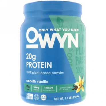 OWYN, Protein, 100% Plant-Based Powder, Smooth Vanilla, 1.1 lbs (504 g) (Discontinued Item)