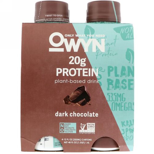 OWYN, Protein Plant-Based Shake, Dark Chocolate, 4 Shakes, 12 fl oz (355 ml) Each (Discontinued Item)