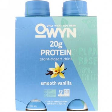 OWYN, Protein Plant-Based Shake, Smooth Vanilla, 4 Shakes, 12 fl oz (355 ml) Each (Discontinued Item)