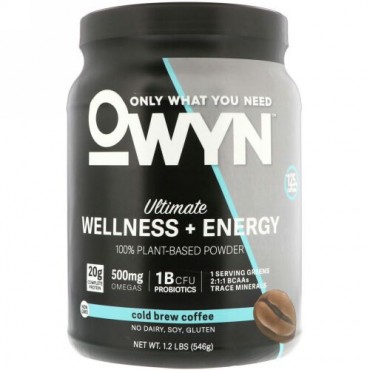 OWYN, Ultimate Wellness + Energy 100% Plant-Based Powder, Cold Brew Coffee, 1.2 lb (546 g) (Discontinued Item)