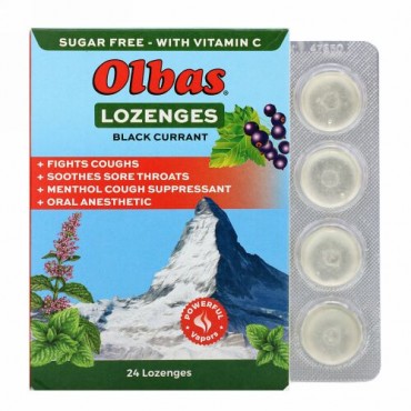 Olbas Therapeutic, トローチ、成分増量タイプ、砂糖無添加、ブラックカラント、トローチ24粒