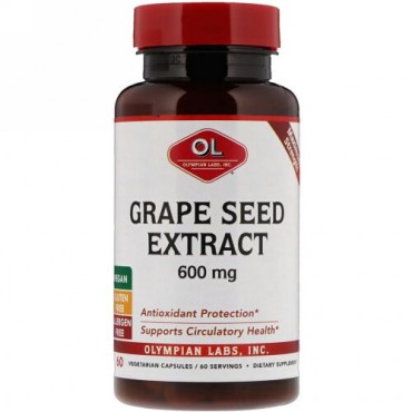Olympian Labs, グレープシードエキス、マックスストレングス、600mg、植物性カプセル60錠
