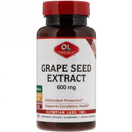 Olympian Labs, グレープシードエキス、マックスストレングス、600mg、植物性カプセル60錠