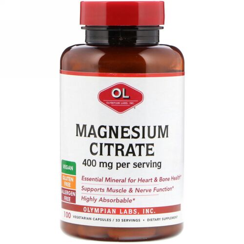 Olympian Labs, クエン酸マグネシウム、400 mg、ベジタリアンカプセル100錠
