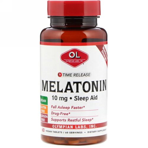 Olympian Labs, メラトニン、タイムリリース、10mg、ベジキャップ60錠